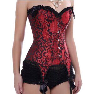 Red Black Jacquard Corset Set - NEW